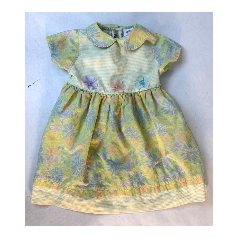Vintage 2002 Dress Peter Pan Collar Floral Pastel 100% Cotton - Girls Size 5
